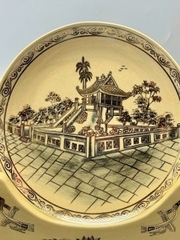 Đĩa Cảnh vẽ Chùa 1 Cột vẽ vàng