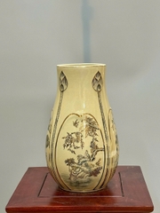 Bình Hoa Búp Sen Tứ Cảnh Cao 28cm Gốm Chu Đậu Vẽ Vàng