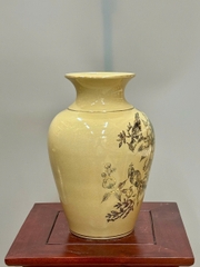 Bình Thiên Hương Cao 28cm Chim Hoa Lựu Gốm Chu Đậu Vẽ Vàng