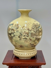 Bình Hút Lộc Cá Chép Hoa Sen Cao 36cm Gốm Chu Đậu Vẽ Vàng