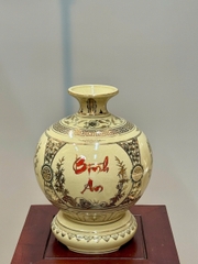 Bình Hút Lộc Tứ Cảnh Chữ Bình An Cao 29cm Gốm Chu Đậu Vẽ Vàng