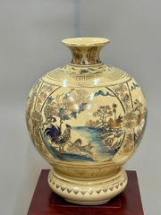 Bình Hút Lộc Tứ Cảnh Sơn Thuỷ Xanh CoBan Cao 42cm Gốm Vẽ Vàng