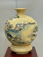 Bình Hút Lộc Đồng Quê Cao 42cm Gốm Chu Đậu Vẽ Vàng