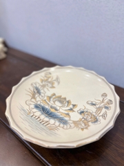 Mâm Bồng Hoạ Tiết Hoa Sen F23 Vẽ Vàng 24K