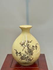 Bình Bảo Ngọc Chim Hoa Cúc Cao 28cm Gốm Vẽ Vàng