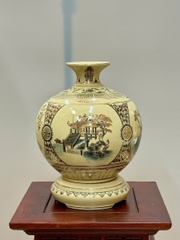 Bình Hút Lộc Tứ Cảnh Hà Nội Cao 29cm Gốm Chu Đâu Vẽ Vàng