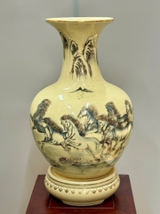 Bình Phú Quý Hoạ Tiết Bát Mã Cao 52cm Gốm Chu Đậu Vẽ Vàng