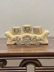 Kỷ 3 Chén Hoạ Tiết Sen Vẽ Vàng 24K