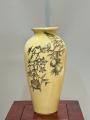 Bình Hoa Như Ý Chim Đào Cao 35cm Gốm Chu Đậu Vẽ Vàng