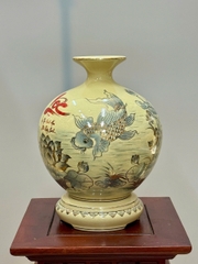 Bình Hút Lộc Chép Sen Chữ Lộc Cao 29cm Gốm Chu Đậu Vẽ Vàng