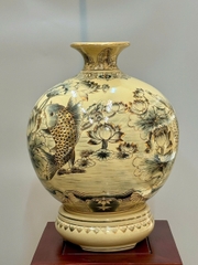 Bình Hút Lộc Cá Chép Hoa Sen Cao 42cm Gốm Chu Đậu Vẽ Vàng