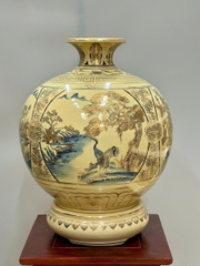 Bình Hút Lộc Tứ Cảnh Sơn Thuỷ Xanh CoBan Cao 42cm Gốm Vẽ Vàng