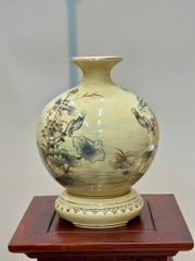 Bình Hút Lộc Cá Chép Hoa Sen Cao 29cm Gốm Chu Đậu Vẽ Vàng