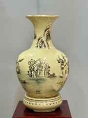 Bình Phú Quý Hoạ Tiết Bát Mã Cao 52cm Gốm Chu Đậu Vẽ Vàng