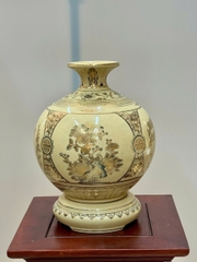 Bình Hút Lộc Tứ Cảnh Chữ Thọ Cao 29cm Gốm Chu Đậu Vẽ Vàng