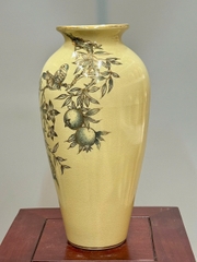 Bình Hoa Như Ý Chim Đào Cao 35cm Gốm Chu Đậu Vẽ Vàng