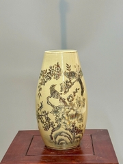 Bình Thiên Kim Chim Đào H28 Gốm Chu Đậu Vẽ Vàng