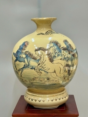 Bình Hút Lộc Hoạ Tiết Mã Đáo Xanh CoBan 42cm Gốm Vẽ Vàng