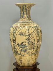 Bảo Bình Hoạ Tiết Tứ Cảnh Cao 80cm Xanh Coban Vẽ Vàng