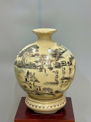 Bình Hút Lộc Vình Quy Bái Tổ Cao 42cm Gốm Chu Đậu Vẽ Vàng