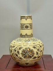 Bình Hoa Lam Cao 24cm Gốm Chu Đậu Vẽ Vàng