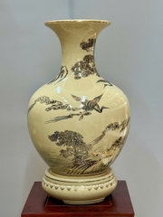 Bình Phú Quý Hoạ Tiết Tùng Hạc Cao 52cm Gốm Chu Đậu Vẽ Vàng