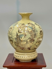 Bình Hút Lộc Cá Chép Hoa Sen Cao 36cm Gốm Chu Đậu Vẽ Vàng