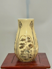 Bình Hoa Búp Sen Tứ Cảnh Cao 28cm Gốm Chu Đậu Vẽ Vàng