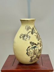 Bình Lão Vọng Cao 28cm Chim Đào Gốm Chu Đậu Vẽ Vàng