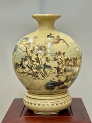 Bình Hút Lộc Hoa Sen Cao 36cm Gốm Chu Đậu Vẽ Vàng