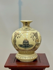 Bình Hút Lộc Tứ Cảnh Hà Nội Cao 29cm Gốm Chu Đâu Vẽ Vàng