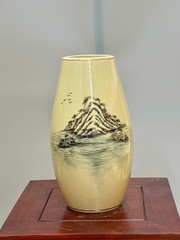 Bình Thiên Kim Chim Đào H28 Gốm Chu Đậu Vẽ Vàng