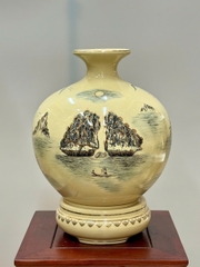 Bình Hút Lộc Thuận Buồm Xuôi Gió Cao 36cm Gốm Chu Đậu Vẽ Vàng