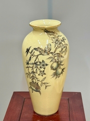 Bình Hoa Như Ý Chim Đào Cao 35cm Gốm Chu Đậu Vẽ Vàng