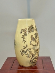 Bình Thiên Kim Chim Đào H28 Gốm Chu Đậu Vẽ Vàng