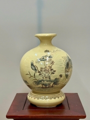 Bình Hút Lộc Chép Sen Chữ Phúc Cao 27cm Gốm Chu Đậu Vẽ Vàng