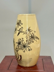 Bình Hoa Thiên Kim Cao 28cm Chim Hoa  Gốm Chu Đậu Vẽ Vàng