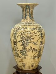 Bảo Bình Hoạ Tiết Tứ Cảnh Cao 80cm Xanh Coban Vẽ Vàng