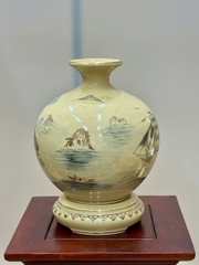 Bình Hút Lộc Thuận Buồm Xuôi Gió Cao 29cm Gốm Chu Đậu Vẽ Vàng