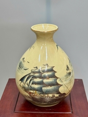 Bình Bảo Ngọc Thuận Buồm Cao 28cm Gốm Chu Đậu Vẽ Vàng