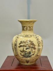 Bình Bảo Châu Tứ Cảnh Cao 28cm Gốm Chu Đậu Vẽ Vàng