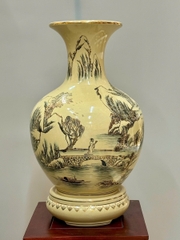 Bình Phú Quý Hoạ Tiết Sơn Thuỷ Hữu Tình Cao 52cm Gốm Vẽ Vàng