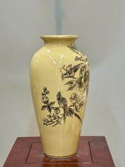 Bình Như Ý Hoạ Tiết Chim Hoa Lựu Cao 35cm Gốm Vẽ Vàng