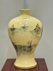 Mai Bình Hoạ Tiết Thuận Buồm Xuôi Gió Cao 38cm Gốm Vẽ Vàng