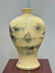 Mai Bình Thuận Buồm Xuôi Gió Cao 38cm Gốm Chu Đậu Vẽ Vàng