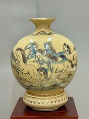 Bình Hút Lộc Hoạ Tiết Mã Đáo Xanh CoBan 42cm Gốm Vẽ Vàng