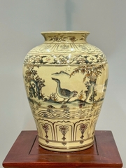 Bình Thiên Nga Cao 33cm Gốm Chu Đậu Vẽ Vàng