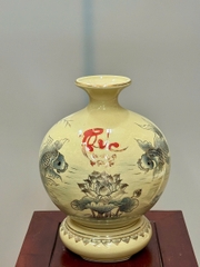 Bình Hút Lộc Chép Sen Chữ Phúc Cao 27cm Gốm Chu Đậu Vẽ Vàng