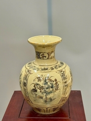 Bình Bảo Châu Tứ Cảnh Cao 28cm Gốm Chu Đậu Vẽ Vàng