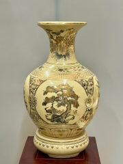 Bình Phú Quý Tứ Cảnh Bốn Mùa Cao 52cm Gốm Chu Đậu Vẽ Vàng